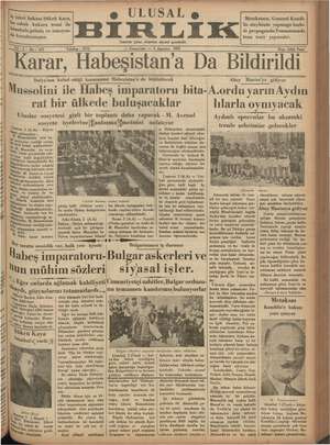 Ulusal Birlik (İzmir) Gazetesi 3 Ağustos 1935 kapağı