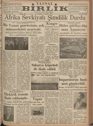 Ulusal Birlik (İzmir) Gazetesi 7 Ağustos 1935 kapağı