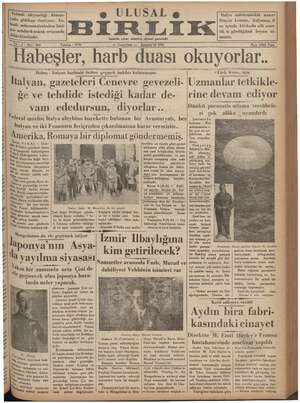 Ulusal Birlik (İzmir) Gazetesi 10 Ağustos 1935 kapağı