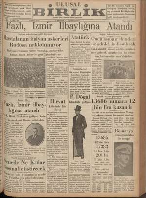 Ulusal Birlik (İzmir) Gazetesi 12 Ağustos 1935 kapağı