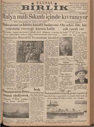 Ulusal Birlik (İzmir) Gazetesi 13 Ağustos 1935 kapağı