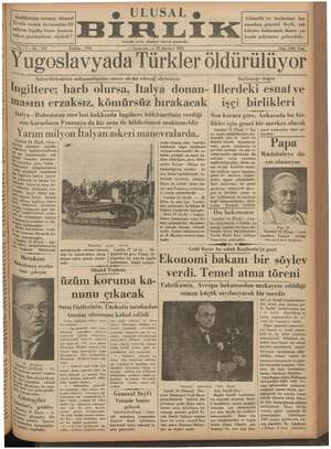 Ulusal Birlik (İzmir) Gazetesi 24 Ağustos 1935 kapağı