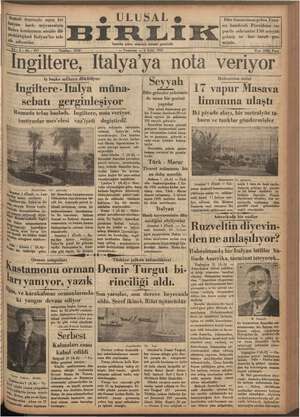Ulusal Birlik (İzmir) Gazetesi 2 Eylül 1935 kapağı