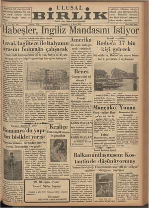 Ulusal Birlik (İzmir) Gazetesi 4 Eylül 1935 kapağı