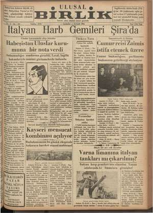Ulusal Birlik (İzmir) Gazetesi 11 Eylül 1935 kapağı