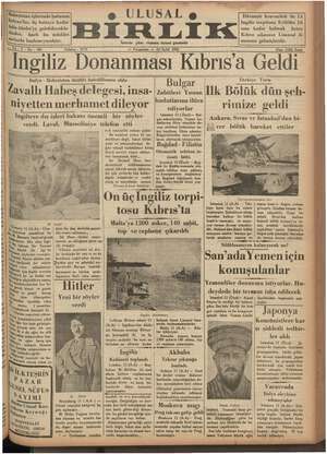Ulusal Birlik (İzmir) Gazetesi 12 Eylül 1935 kapağı