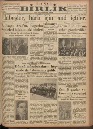 Ulusal Birlik (İzmir) Gazetesi 16 Eylül 1935 kapağı