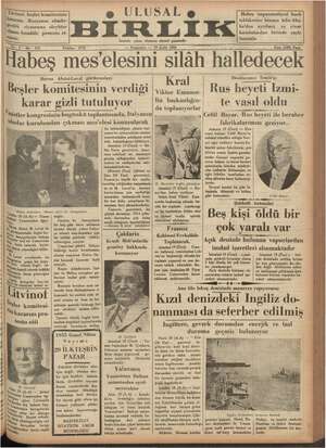 Ulusal Birlik (İzmir) Gazetesi 19 Eylül 1935 kapağı