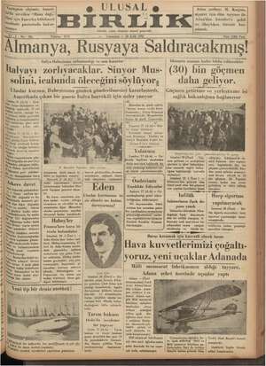 Ulusal Birlik (İzmir) Gazetesi 28 Eylül 1935 kapağı