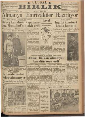 Ulusal Birlik (İzmir) Gazetesi 30 Eylül 1935 kapağı