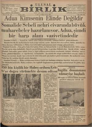 Ulusal Birlik (İzmir) Gazetesi 8 Ekim 1935 kapağı