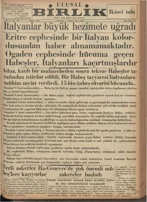 Ulusal Birlik (İzmir) Gazetesi 9 Ekim 1935 kapağı