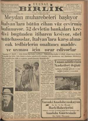 Ulusal Birlik (İzmir) Gazetesi 13 Ekim 1935 kapağı