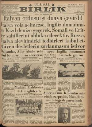 Ulusal Birlik (İzmir) Gazetesi 14 Ekim 1935 kapağı