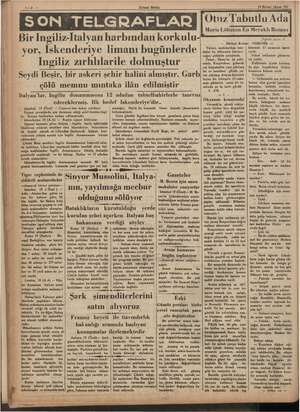     Habeş vi liye ye ett Sahif. (Ulusal Birlik) 2 ON TELG RAFLAR Bir Ingiliz-Italyan harbından korkulu- 19 Birinci kânun 935