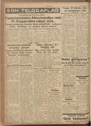    m'de tevkil eğime ü Dİ amk la e Sahife 4 nie la p aşizme kle “Faşist harekatını, Atina belediye reisi : M. Koçyas idare...