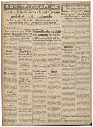 Sahife 4 a (Ulusal Birlik) “Tevfik Bizi. kr - Kös ; Ciyano mülakatı çok mühimdir Bir Alman gazetesi, bu mülâkatın, günün en
