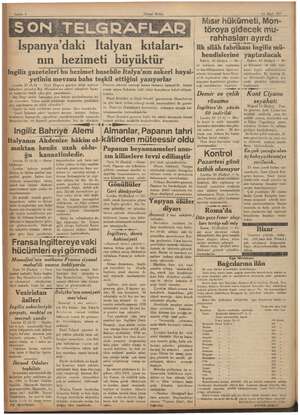    24 Mart 937 , İspanya daki Italyan kaale nın hezimeti büyüktür L A.A) — Deyli Ekspres gazetesi aldığı em haberlere...