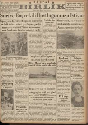 Ulusal Birlik (İzmir) Gazetesi 11 Mayıs 1937 kapağı