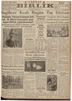 Ulusal Birlik (İzmir) Gazetesi 12 Mayıs 1937 kapağı
