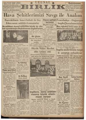 Ulusal Birlik (İzmir) Gazetesi 15 Mayıs 1937 kapağı