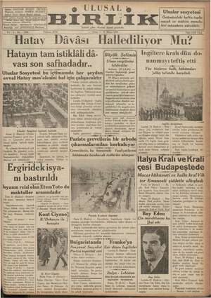 Ulusal Birlik (İzmir) Gazetesi 21 Mayıs 1937 kapağı