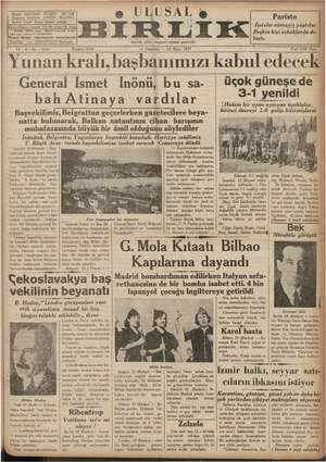 Ulusal Birlik (İzmir) Gazetesi 24 Mayıs 1937 kapağı