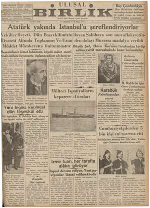 Ulusal Birlik (İzmir) Gazetesi 29 Mayıs 1937 kapağı