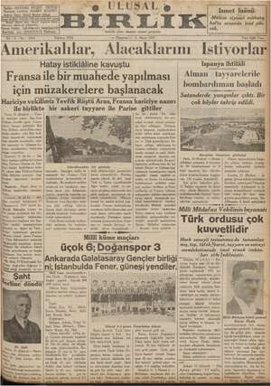 Ulusal Birlik (İzmir) Gazetesi 31 Mayıs 1937 kapağı