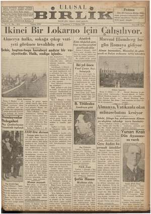 Ulusal Birlik (İzmir) Gazetesi 2 Haziran 1937 kapağı