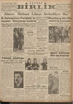 Ulusal Birlik (İzmir) Gazetesi 5 Haziran 1937 kapağı
