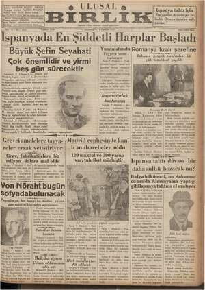 Ulusal Birlik (İzmir) Gazetesi 9 Haziran 1937 kapağı