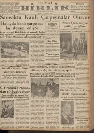 Ulusal Birlik (İzmir) Gazetesi 10 Haziran 1937 kapağı