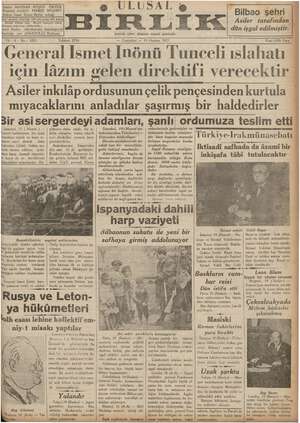 Ulusal Birlik (İzmir) Gazetesi 19 Haziran 1937 kapağı