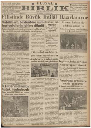 Ulusal Birlik (İzmir) Gazetesi 7 Temmuz 1937 kapağı