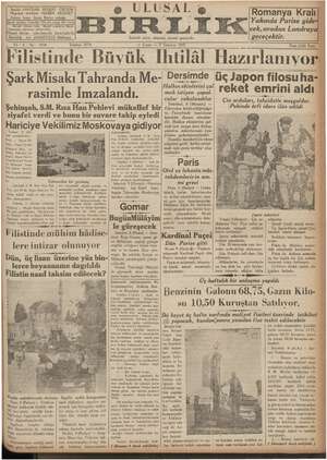 Ulusal Birlik (İzmir) Gazetesi 9 Temmuz 1937 kapağı