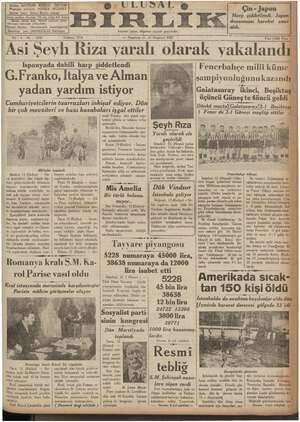 Ulusal Birlik (İzmir) Gazetesi 12 Temmuz 1937 kapağı