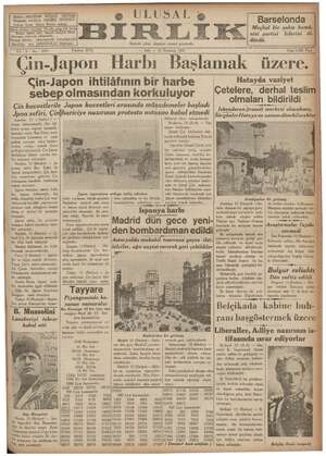 Ulusal Birlik (İzmir) Gazetesi 13 Temmuz 1937 kapağı