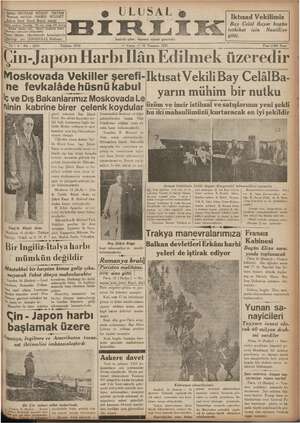 Ulusal Birlik (İzmir) Gazetesi 16 Temmuz 1937 kapağı