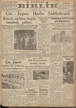 Ulusal Birlik (İzmir) Gazetesi 19 Temmuz 1937 kapağı