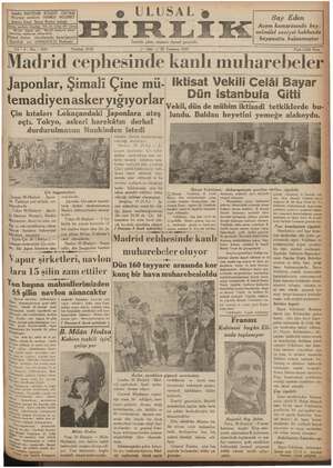 Ulusal Birlik (İzmir) Gazetesi 20 Temmuz 1937 kapağı