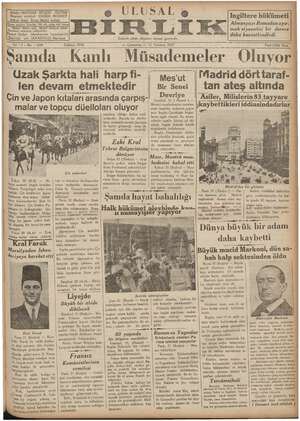 Ulusal Birlik (İzmir) Gazetesi 21 Temmuz 1937 kapağı