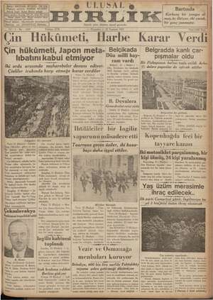 Ulusal Birlik (İzmir) Gazetesi 22 Temmuz 1937 kapağı