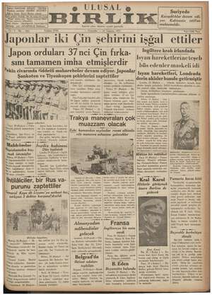 Ulusal Birlik (İzmir) Gazetesi 29 Temmuz 1937 kapağı