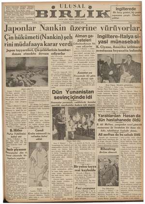 Ulusal Birlik (İzmir) Gazetesi 5 Ağustos 1937 kapağı