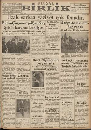 Ulusal Birlik (İzmir) Gazetesi 6 Ağustos 1937 kapağı
