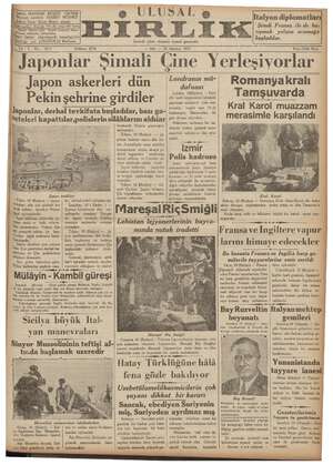 Ulusal Birlik (İzmir) Gazetesi 10 Ağustos 1937 kapağı