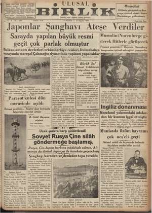 Ulusal Birlik (İzmir) Gazetesi 23 Ağustos 1937 kapağı