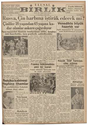 Ulusal Birlik (İzmir) Gazetesi 1 Eylül 1937 kapağı