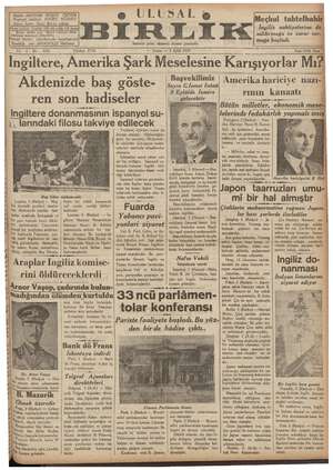 Ulusal Birlik (İzmir) Gazetesi 3 Eylül 1937 kapağı